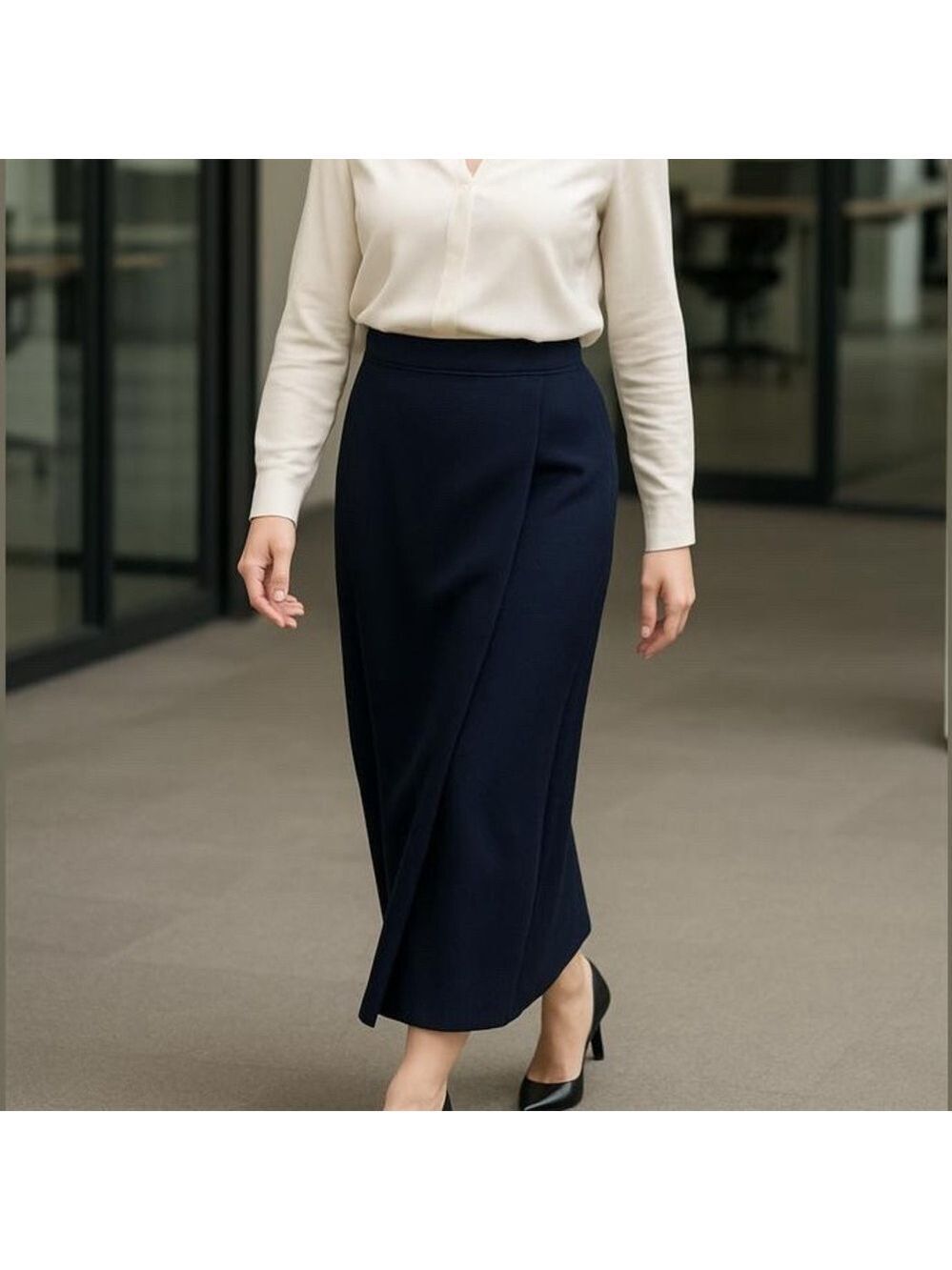 NWT 80s TIAGA PARIS NAVY LINED WRAP MIDI SKIRT MINIMALIST QUIET LUXURY SZ M
